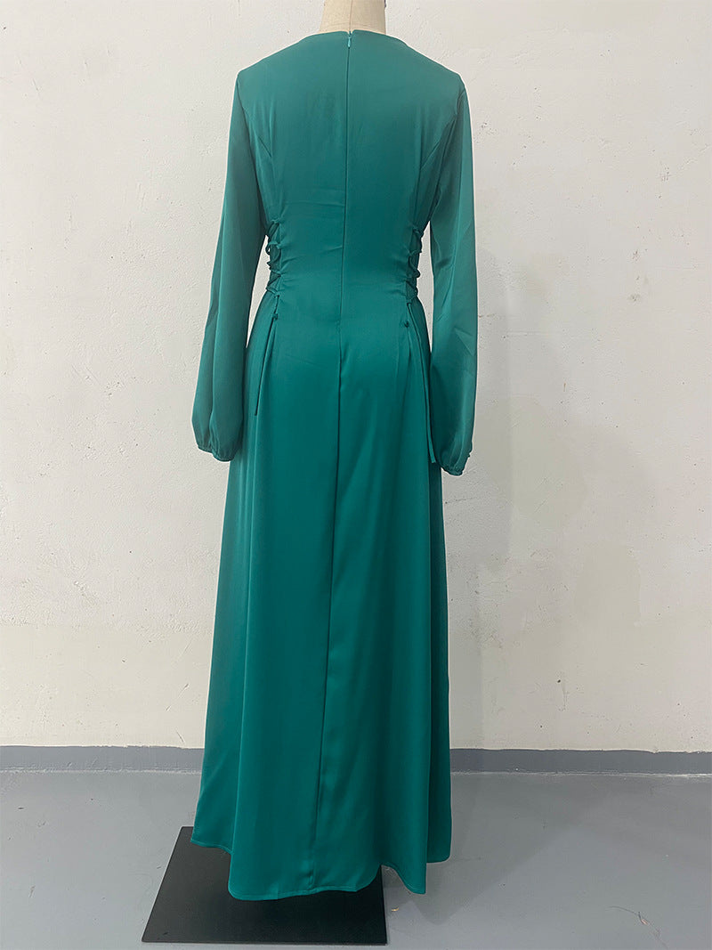 Women Spring Lace-up Puff Sleeve Dress 10