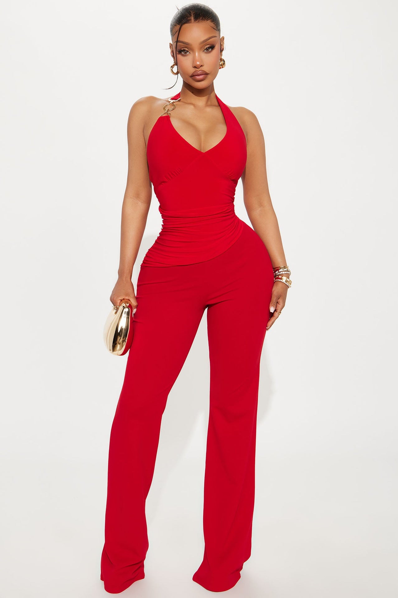 Women Solid Sexy Halter Neck Lace-Up Jumpsuit