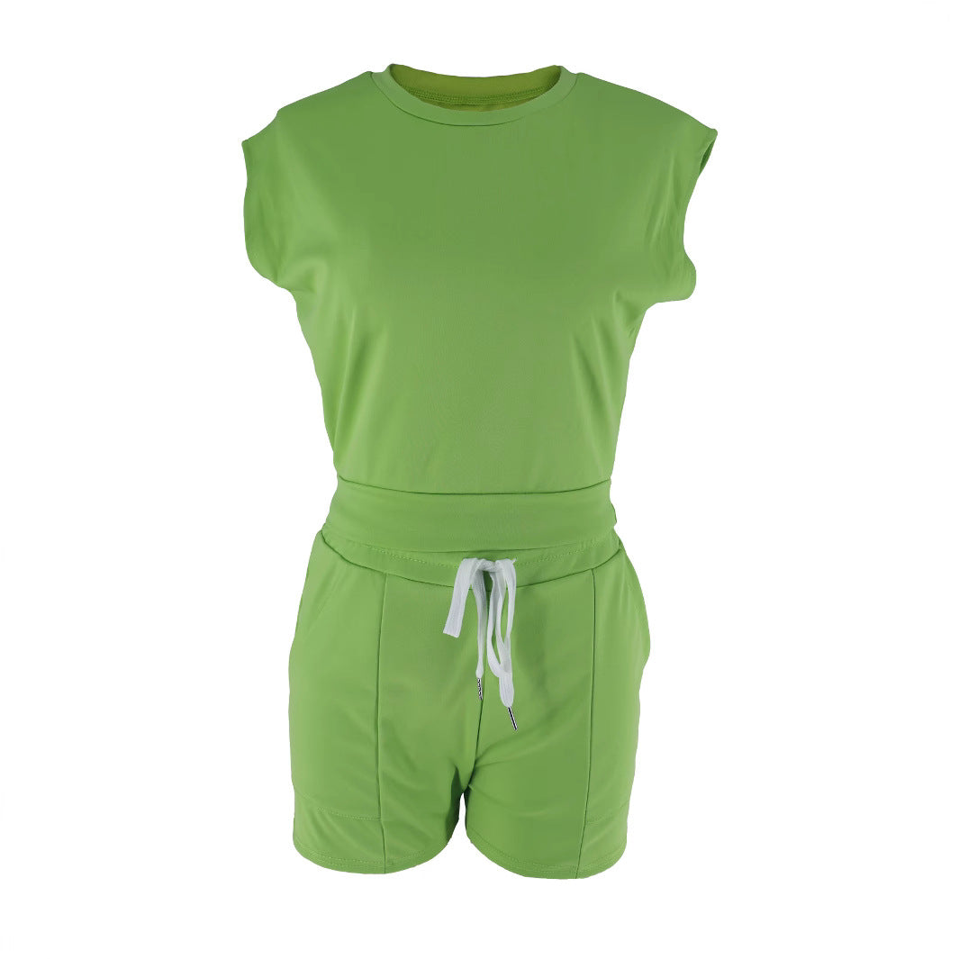Summer Trendy Sleeveless Sports Casual Two-Piece Shorts Set 3