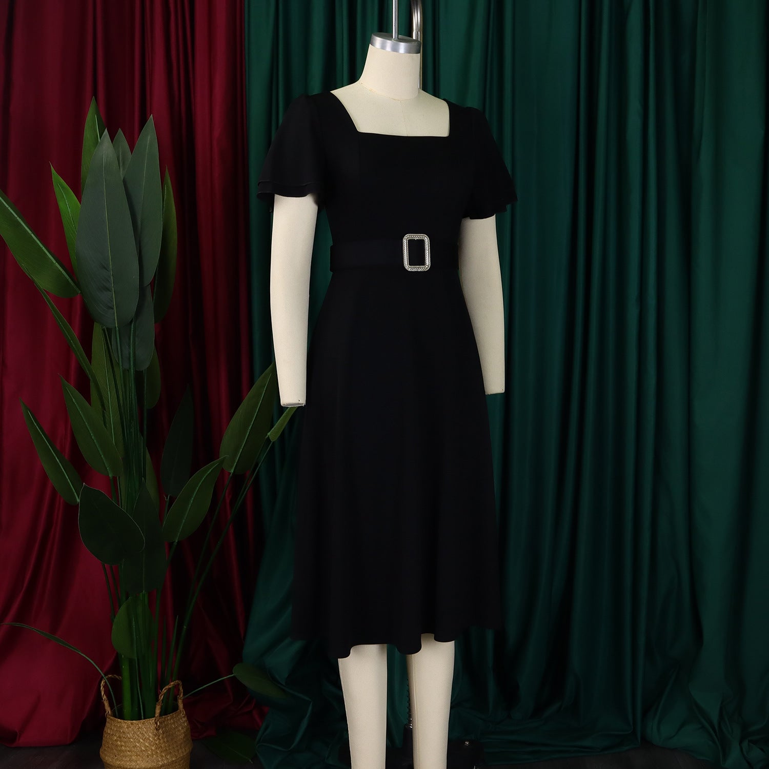 Bell Sleeve Square Neck High Waist Elegance Dress 15