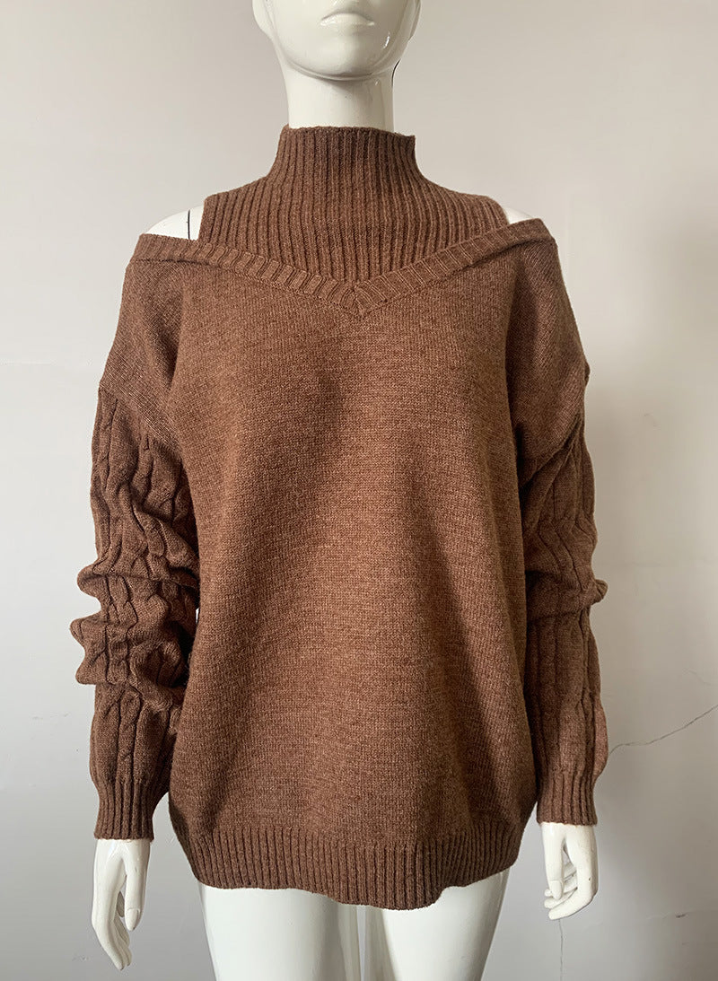 Women off-shoulder turtleneck loose sweater 16