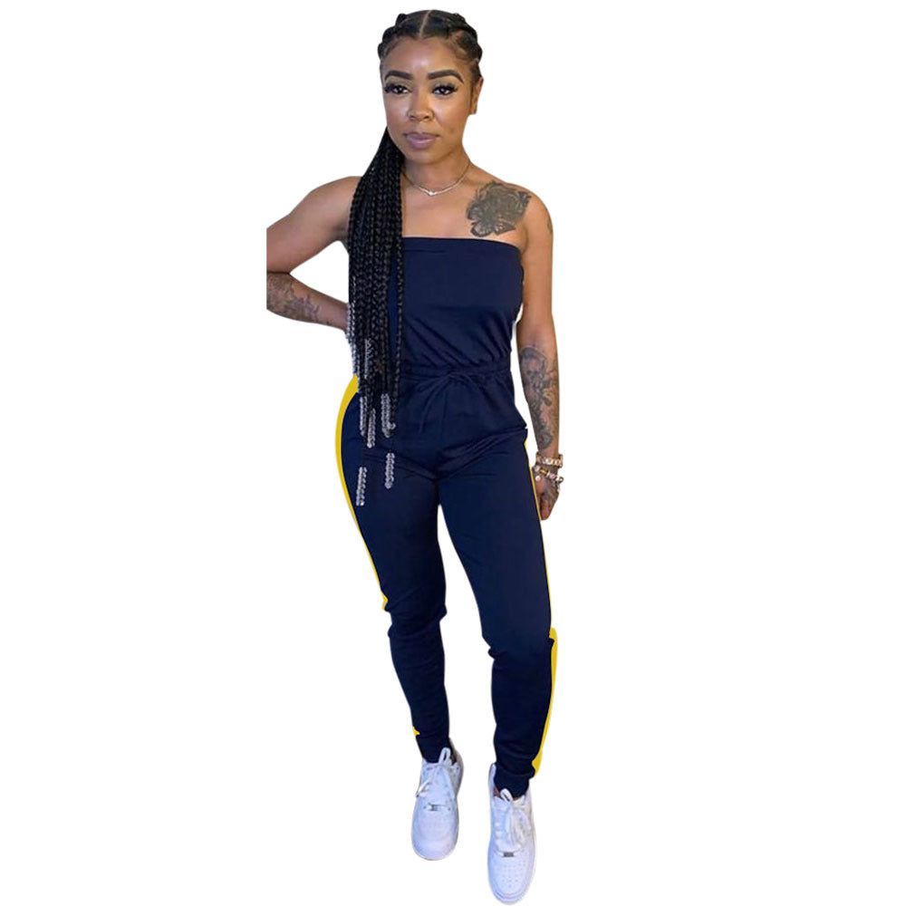 Spring and summer women's style slim fit strapless drawstring waist Jumpsuit 9