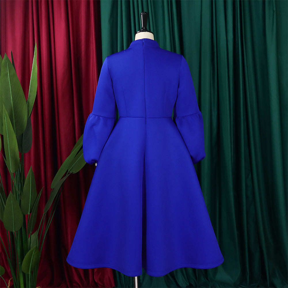 Women's Puff Sleeve Bow Tied High Waist A-Line Party Dress 38