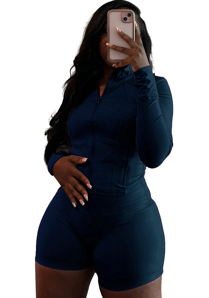 Women spring/summer casual sexy long-sleeved top and shorts two-piece set