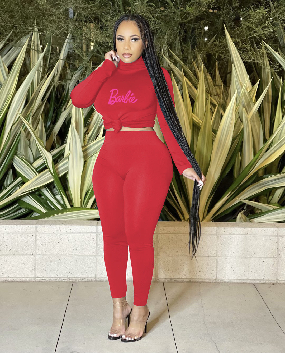 Women Casual Printed Turtleneck Top and Pant Two-piece Set 5