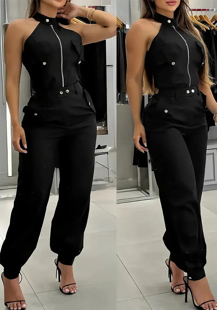 Summer Women's Sexy Halter Neck Top Casual Cargo Pants Two-Piece Set