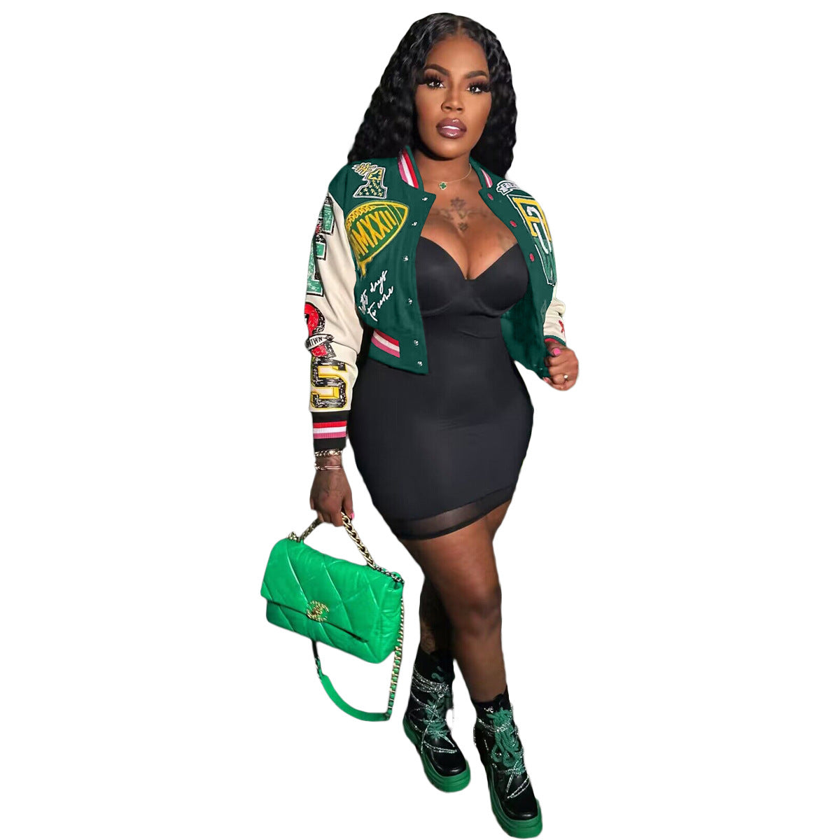 Women Ribbed Print Baseball Jacket 5