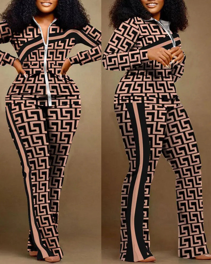 Women Printed Long Sleeve Top and Pant Two Piece 3