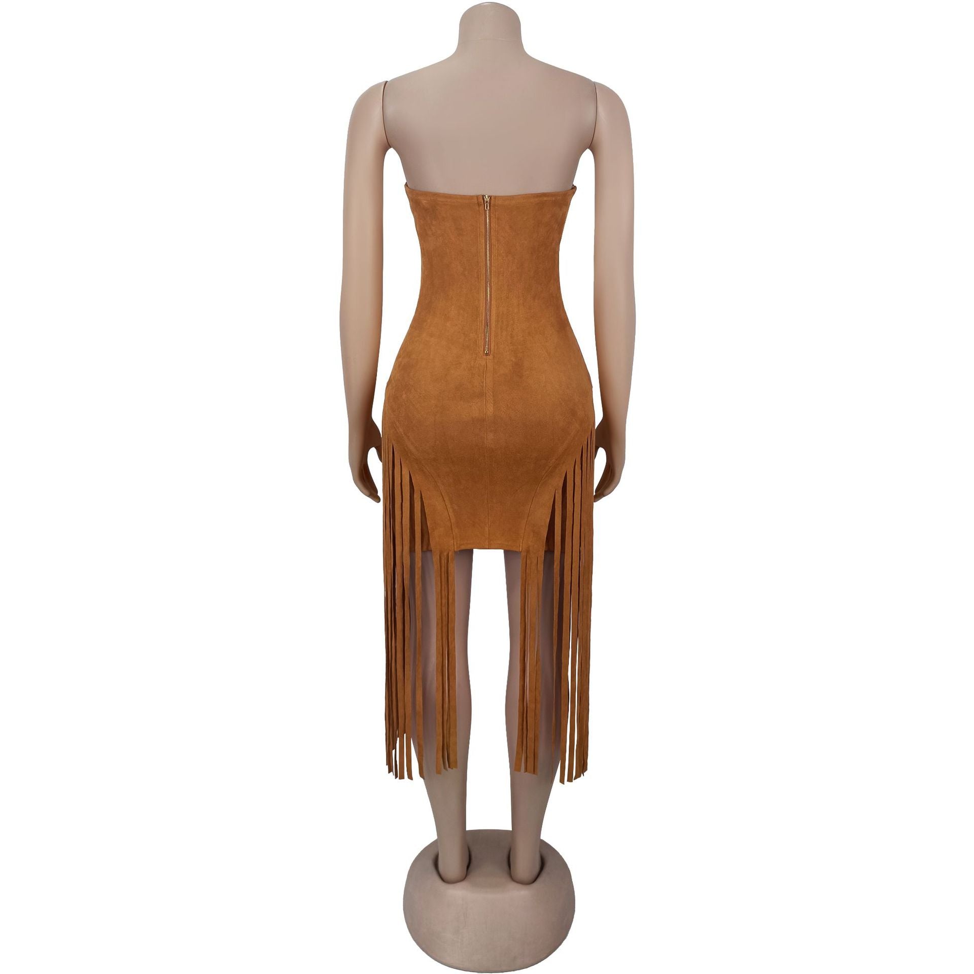 Strapless Low Back Fringe Dress 7