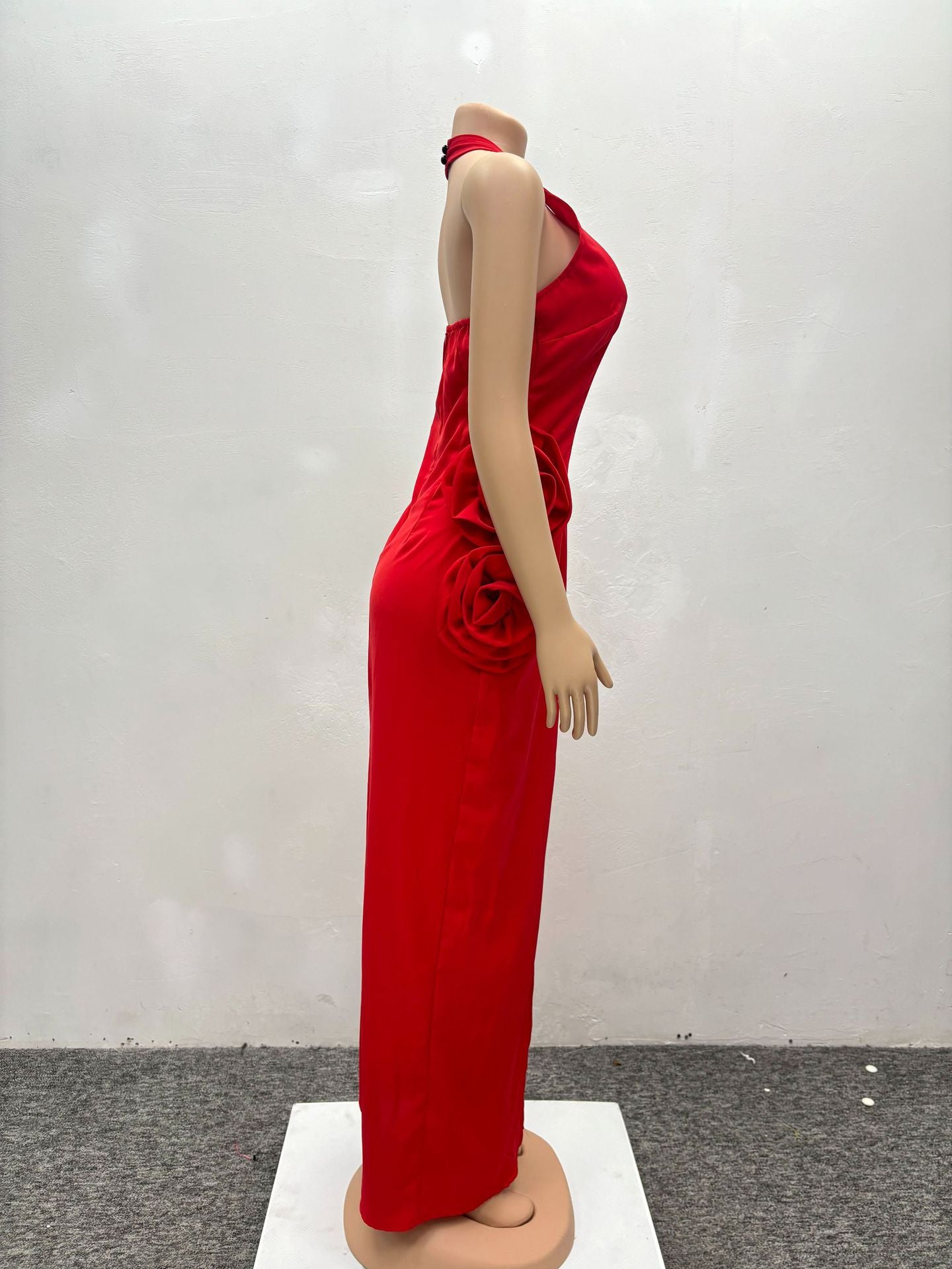 Elegant Women Flower Halter Slit Long Dress 13