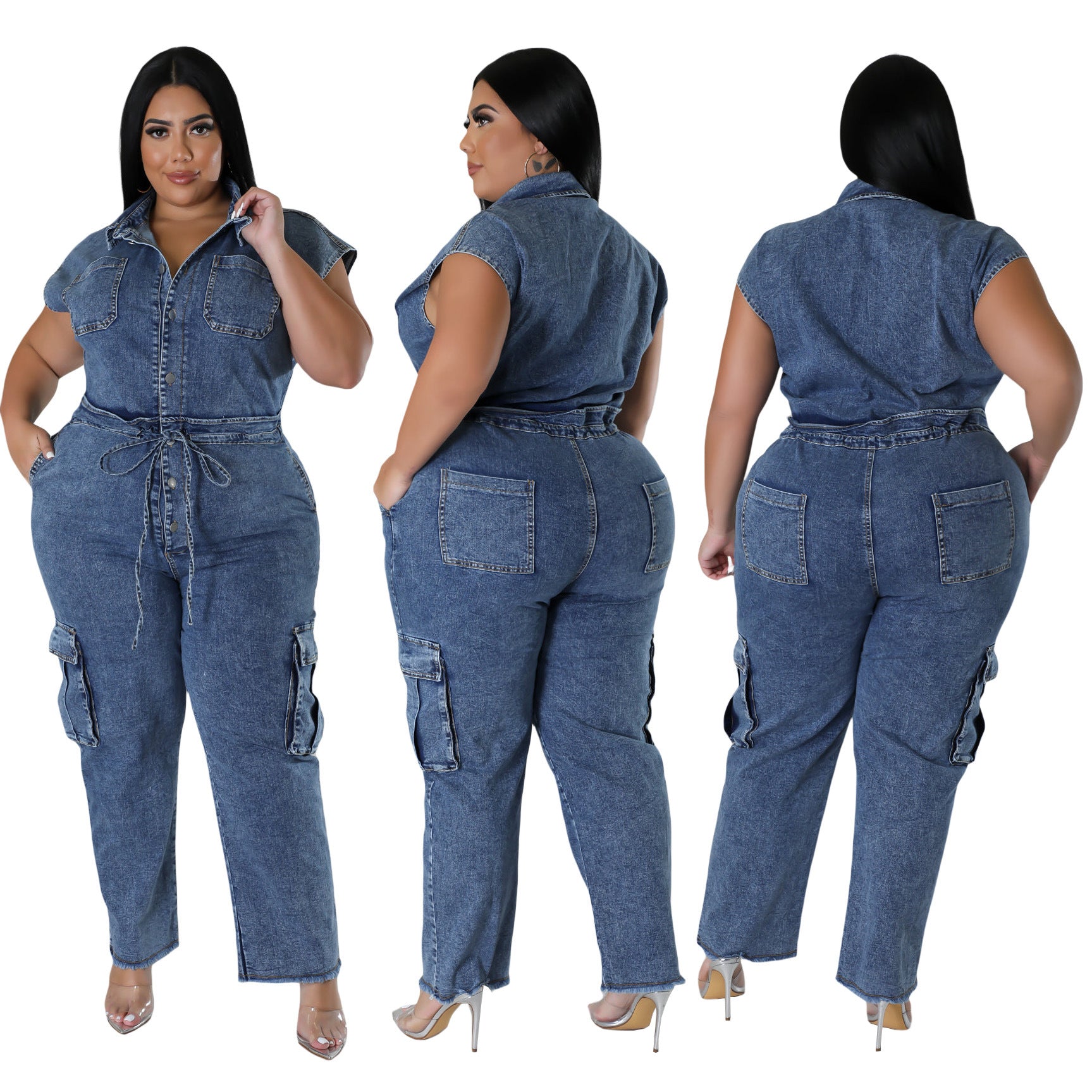 Women Elastic washed denim jumpsuit 5