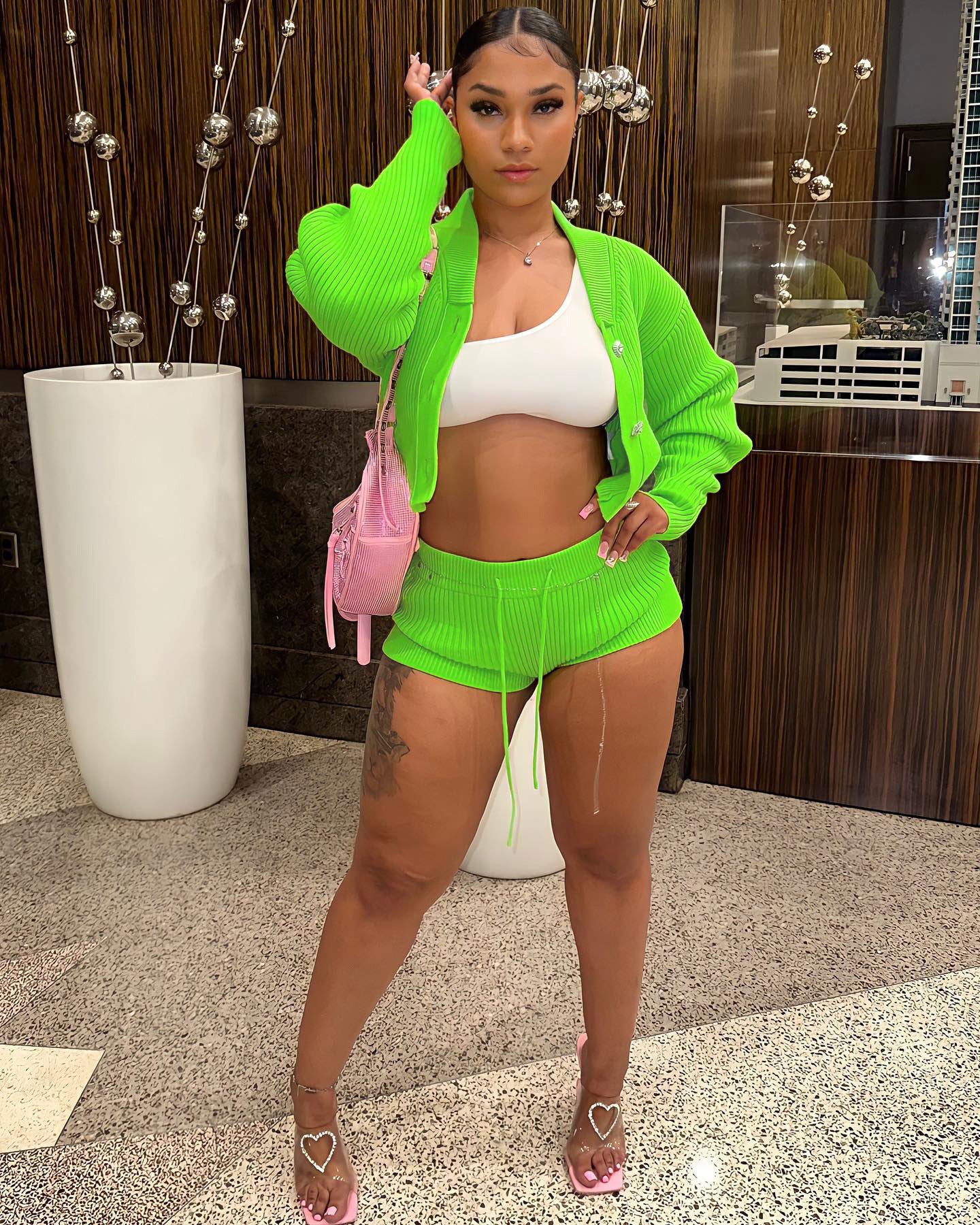 Women knitting Turndown Collar long-sleeved Top and shorts Casual two-piece set 5