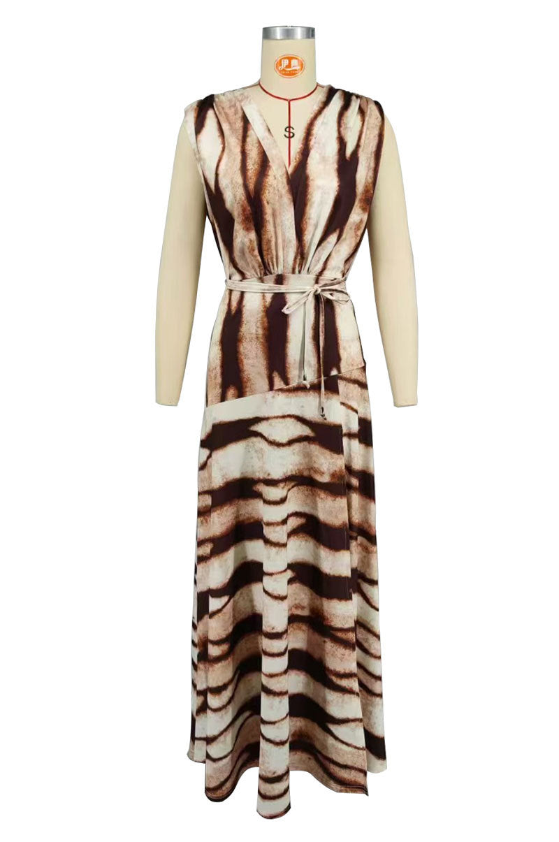 Women's Printed V-Neck Sleeveless Slit Long Dress 8