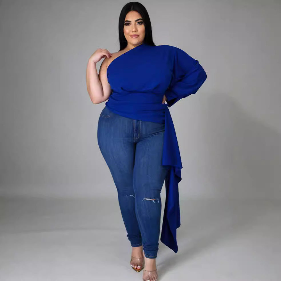 One Shoulder Long Sleeve Irregular Women's Top 9