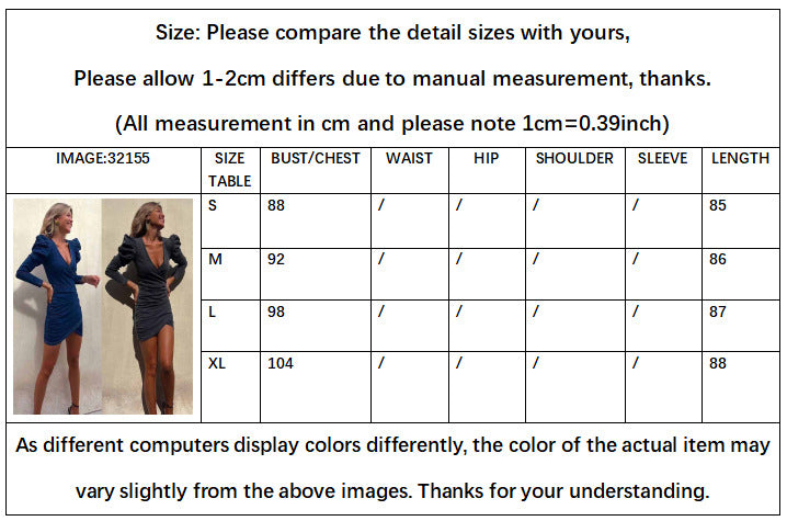 Slim And Sexy V-Neck Irregular Puffy Sleeves Denim Bodycon Dress 10