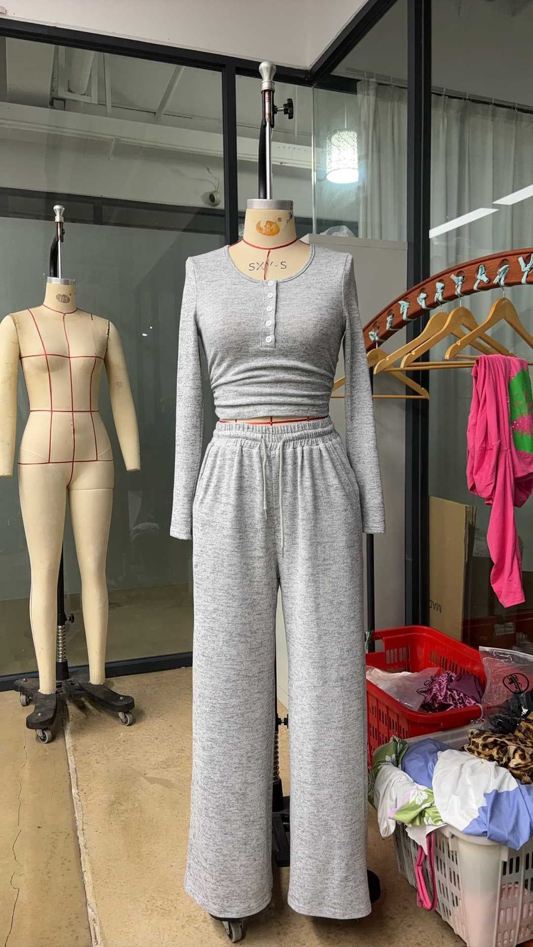 Women Fall Long-Sleeved Buttoned Solid Top and Pants Two-Piece Set 10