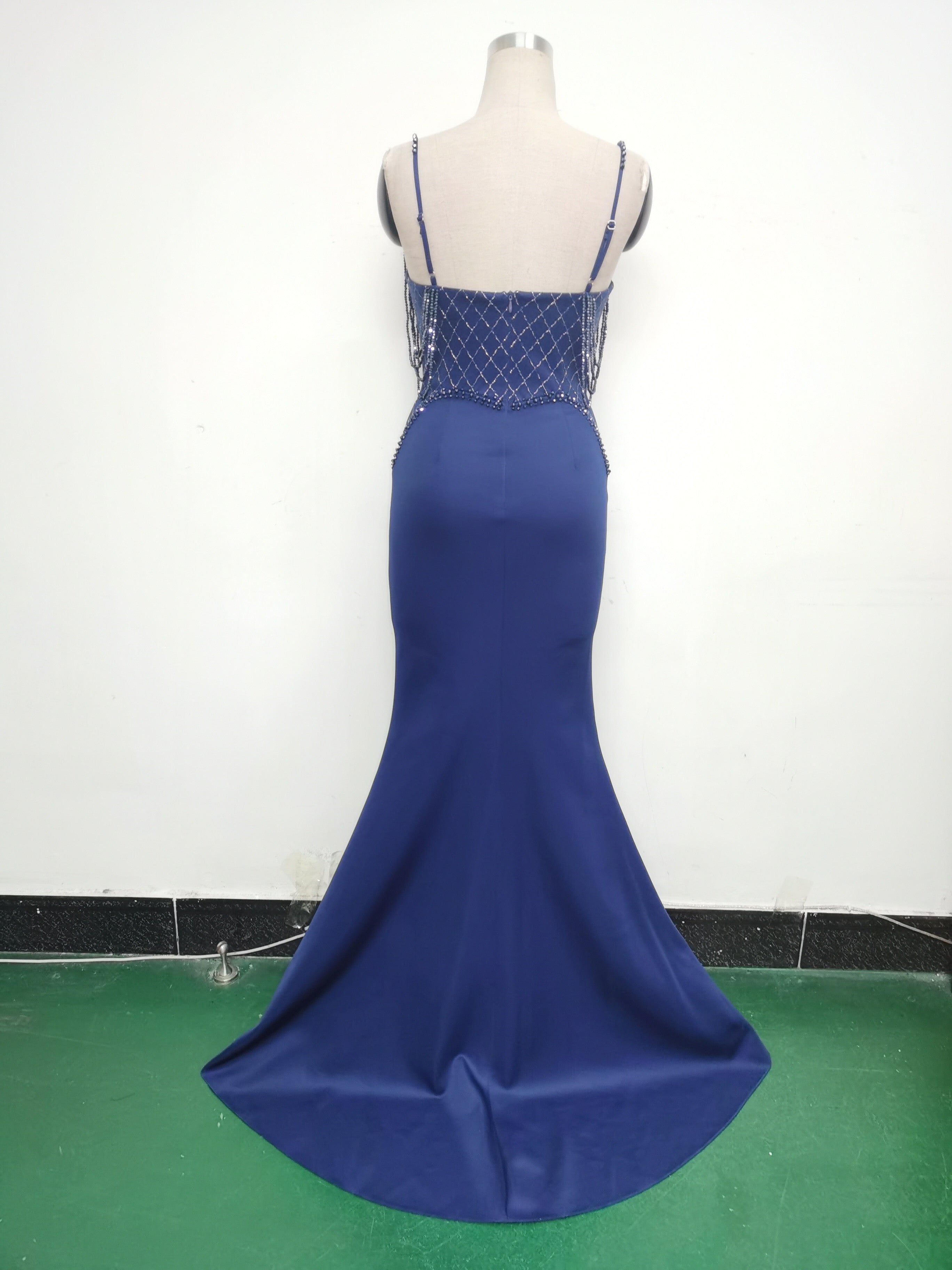 Women lace mesh herringbone Lace-Up beaded Formal Party evening dress 26