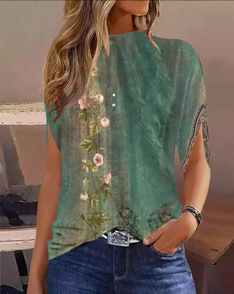 Ladies Casual Round Neck Regular Pullover Digital Printed Shirt 17