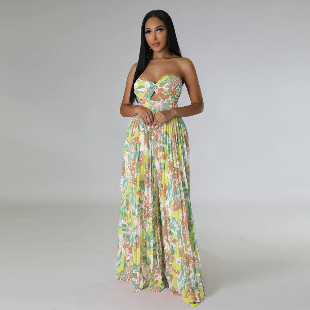 Fashion Ladies Summer Sexy Low Back Print Wide Leg Jumpsuit 8