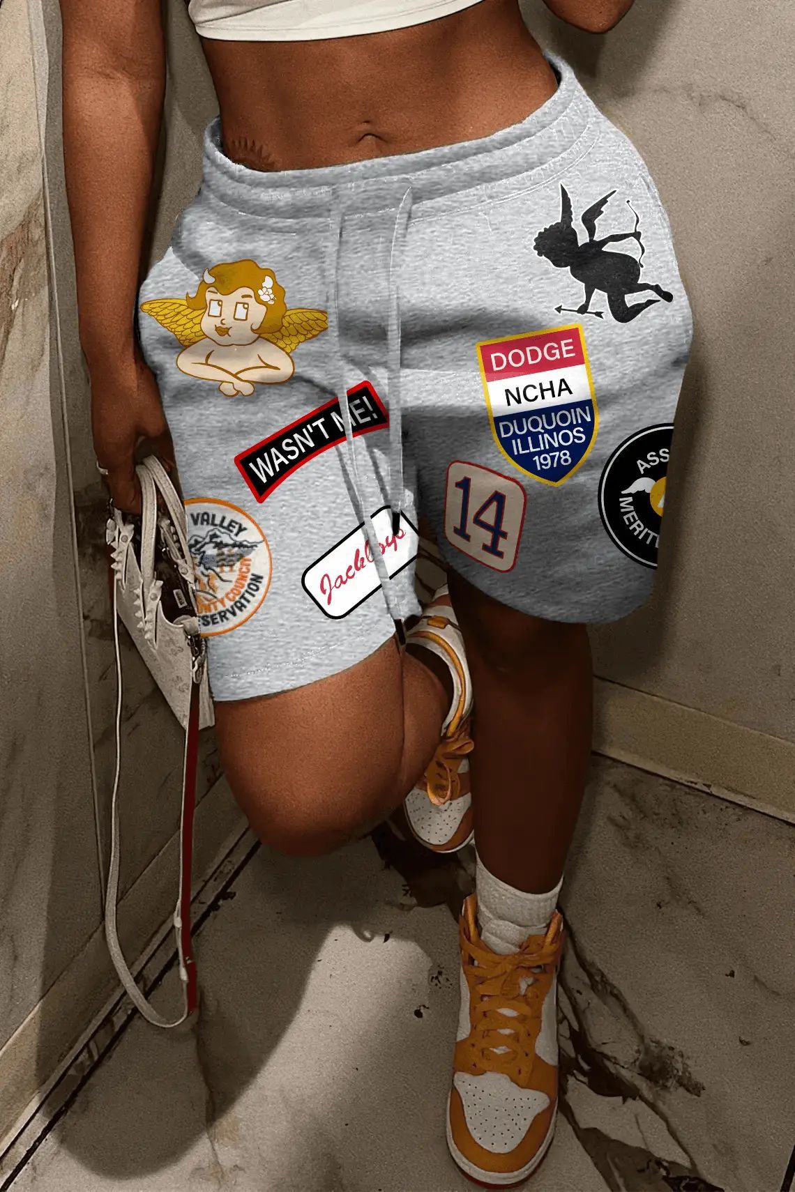 Womens Print Casual Sport Drawstring Shorts 3