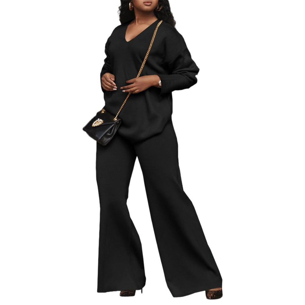 Women Solid Long-Sleeved Slit Two-Piece Set 16