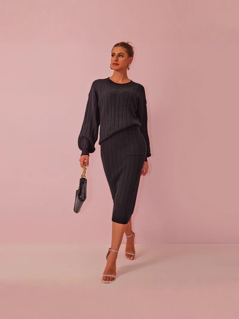 Autumn Winter Women's Clothing Fashionable Knit Sweater Skirt Women's Suit 9