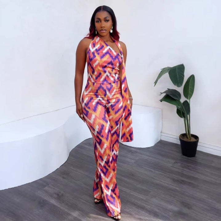 Elegant Printed Halter Wide-Leg Jumpsuit 3