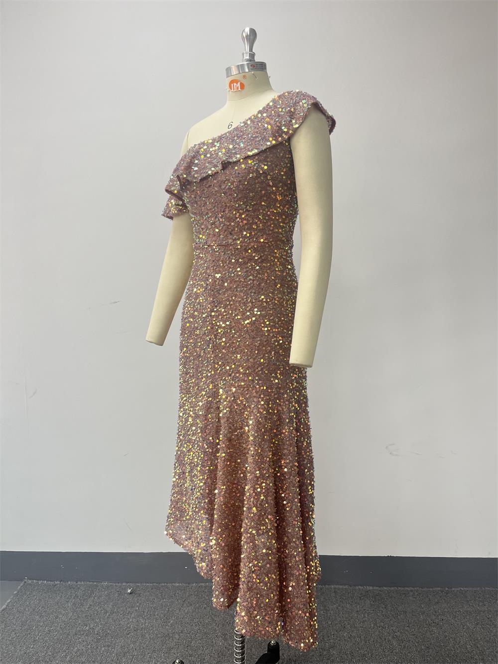 Women Elegant Slash Shoulder Zipper Symphony Dress Irregular Dress 10