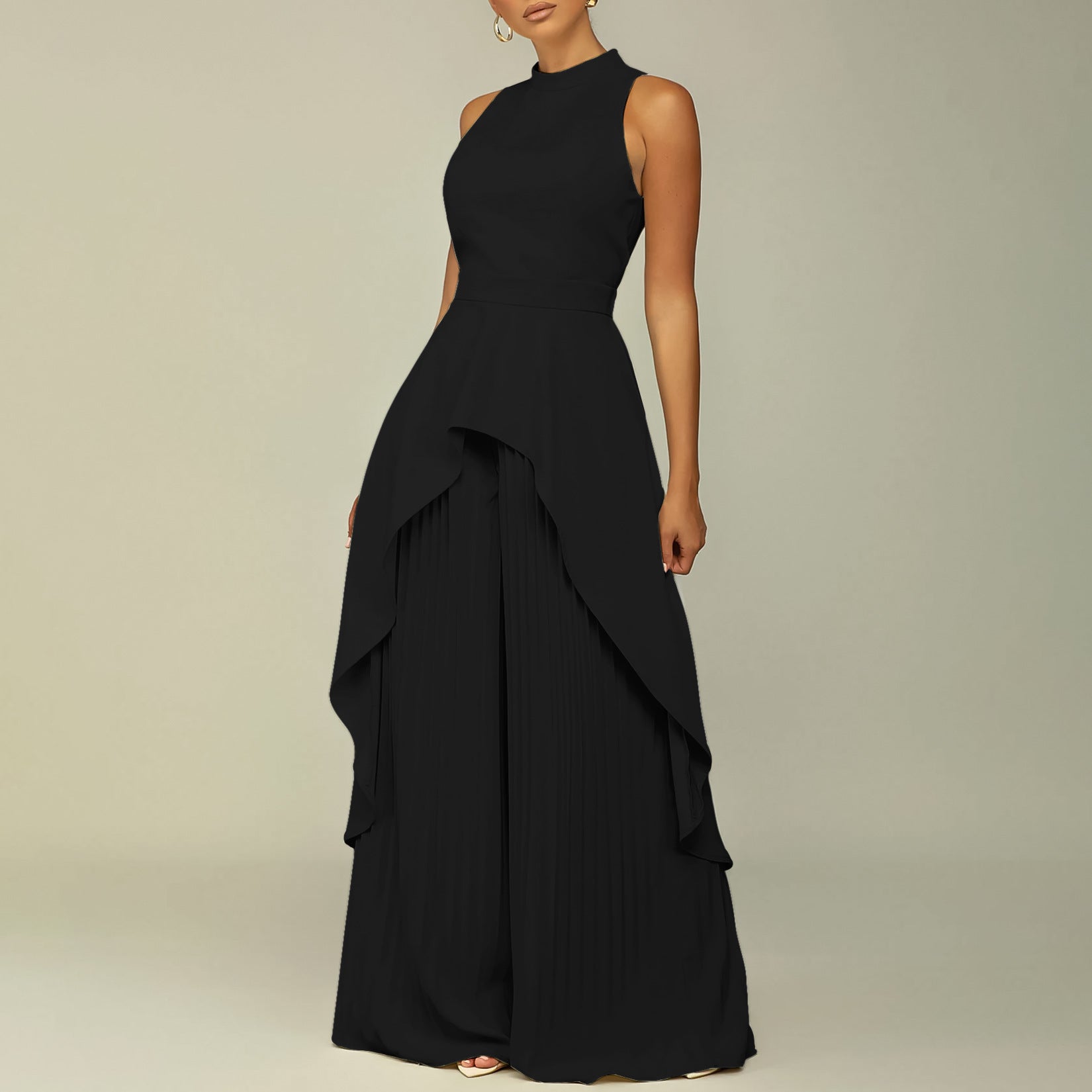 Women's OL Sleeveless Irregular Top Wide Leg Pants Two-Piece Suit 37