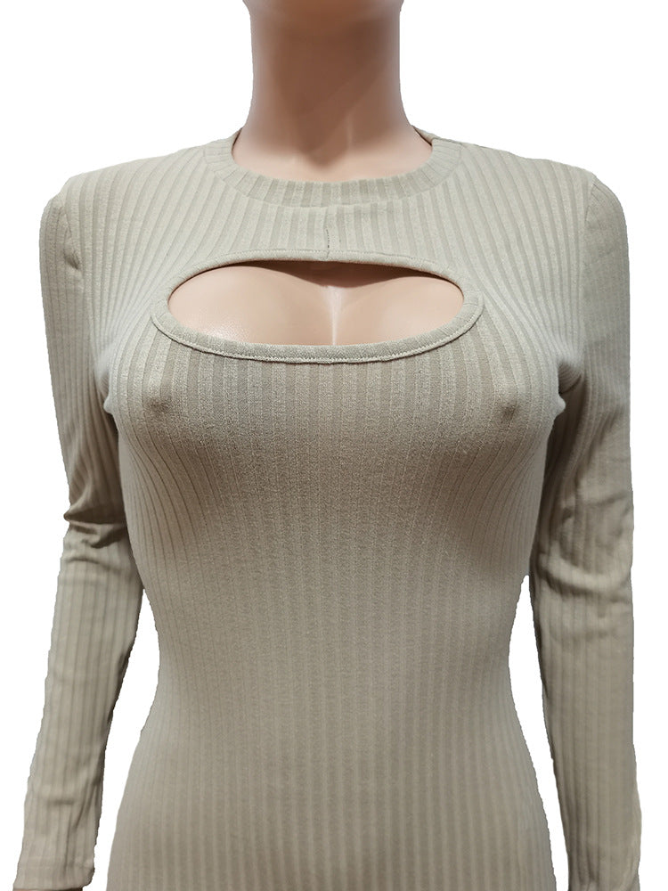 Fall Fashion Knitting Ribbed Slim Cut Out Dress 8