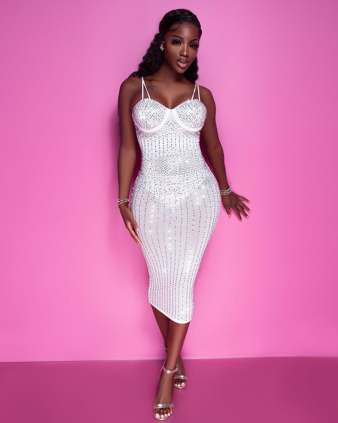 Summer Party Sexy Beaded Push Up Strap Midi Dress