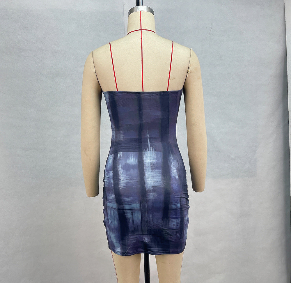 Women Printed Sexy Strapless Beach Bodycon Dress 7