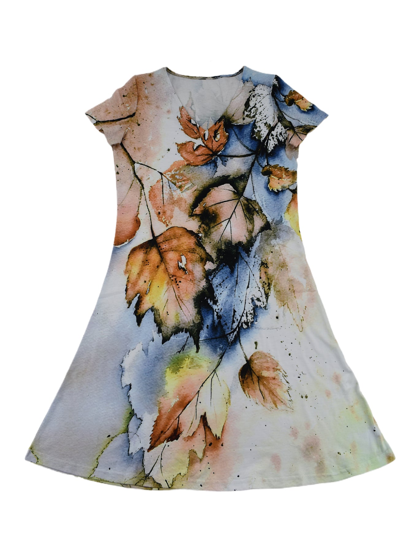 Fallen Leaves Print V-Neck Short Sleeve Casual Dress 4