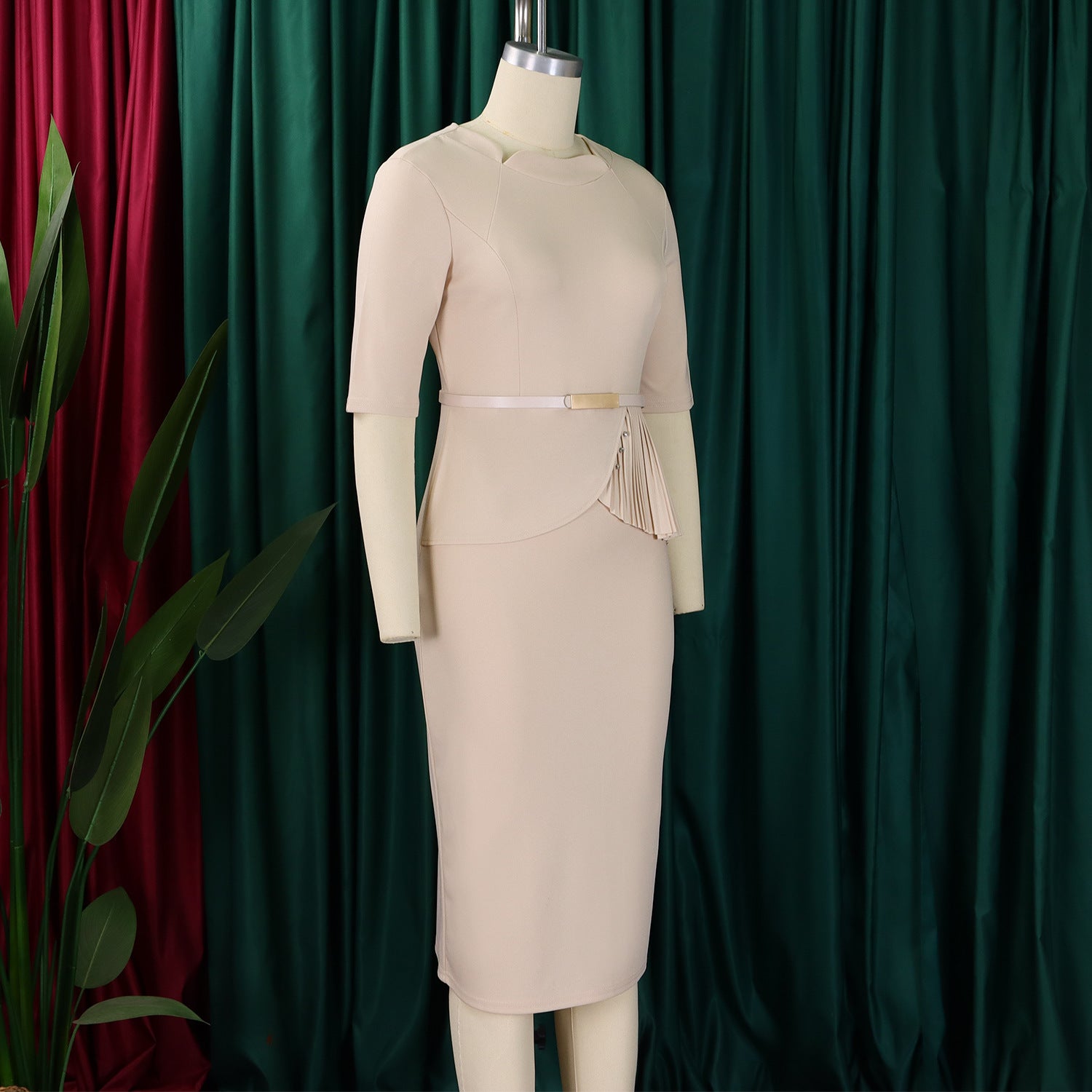 Women's Summer Fashionable Solid Color African Bodycon Dress 14