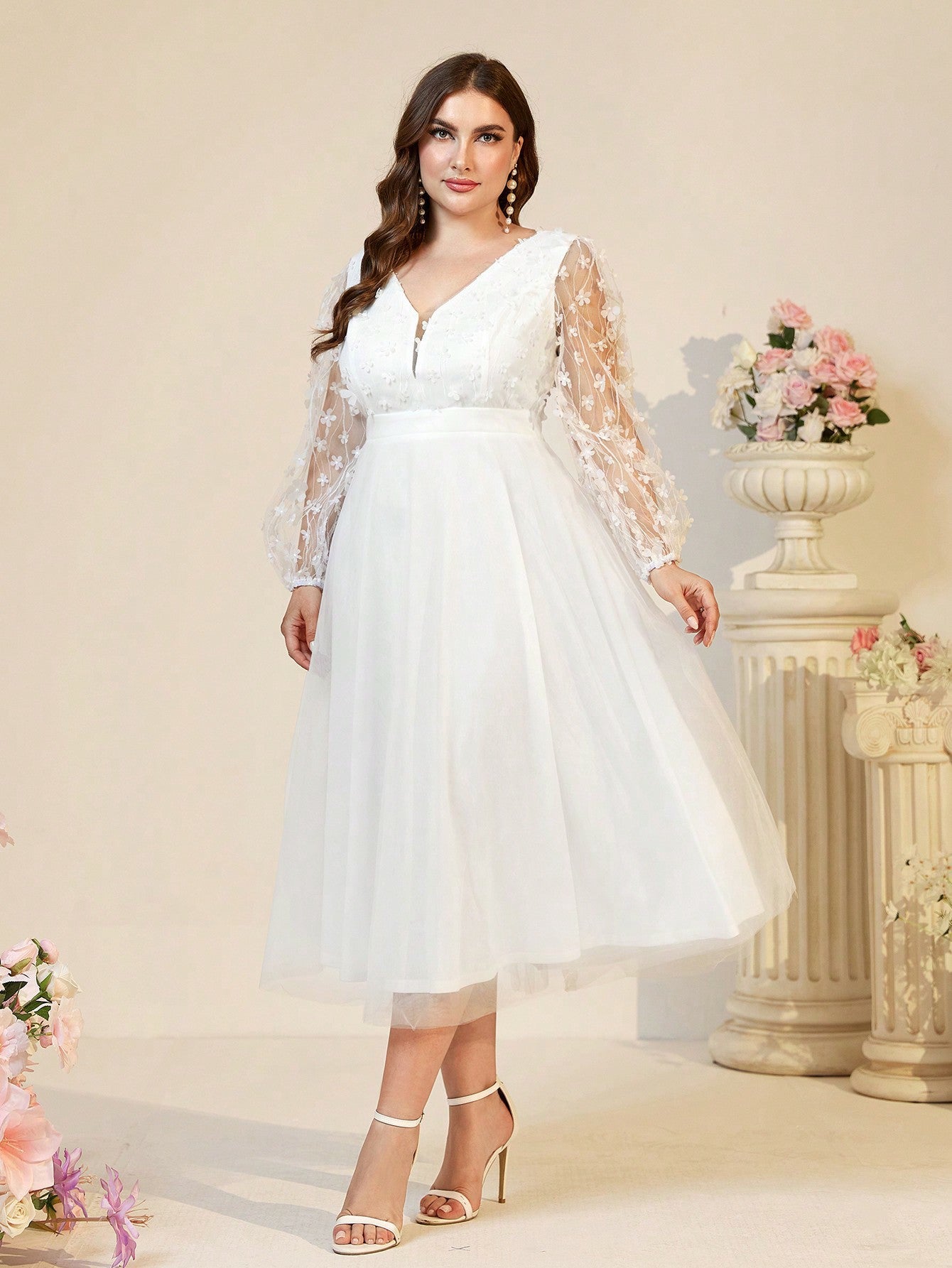 Plus Size Women Summer Party See-Through Mesh Dress 6