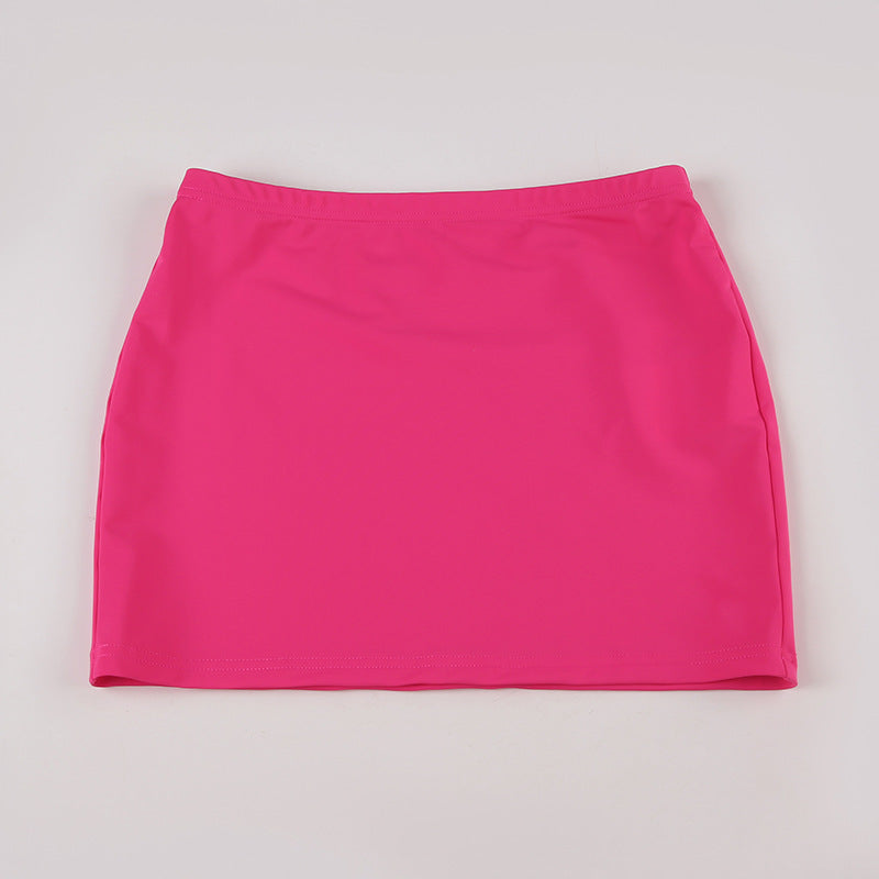 Women Basic Solid Fitted zipper short-sleeved T-shirt Bodycon skirt two-piece set 20