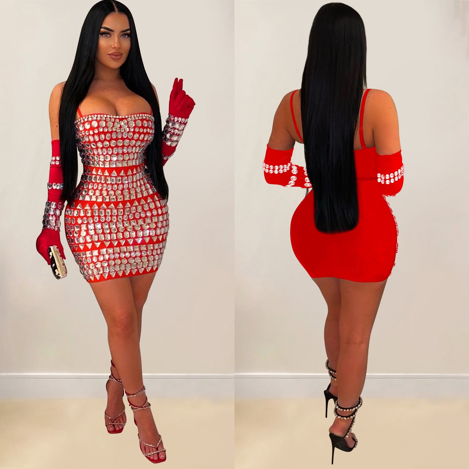 Women Beaded Sexy Gloves Maxi Dress 5