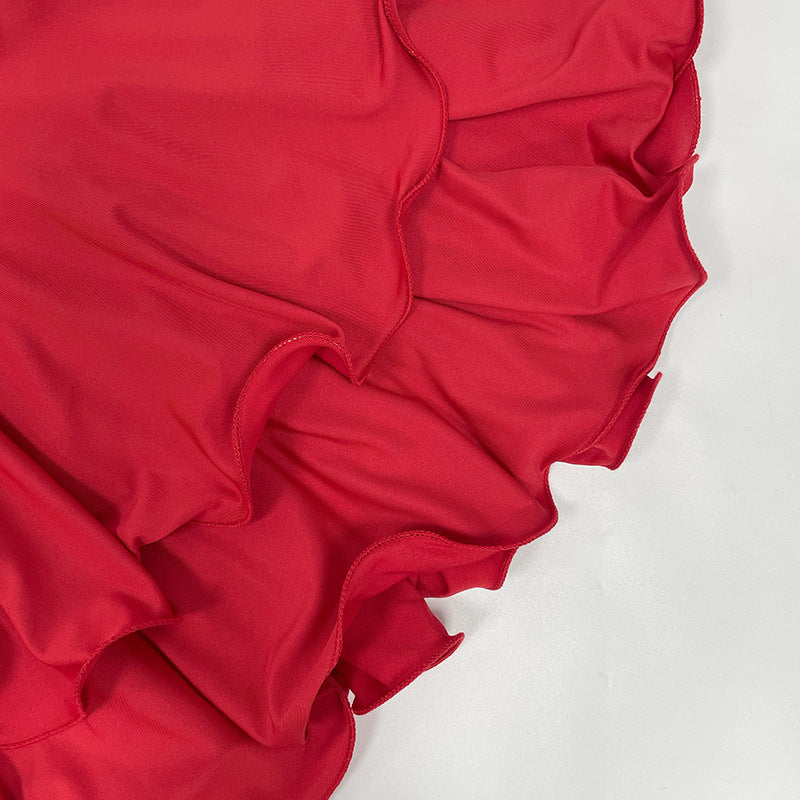 Summer Halter Neck Single-Button Ruffled Mini Dress 27