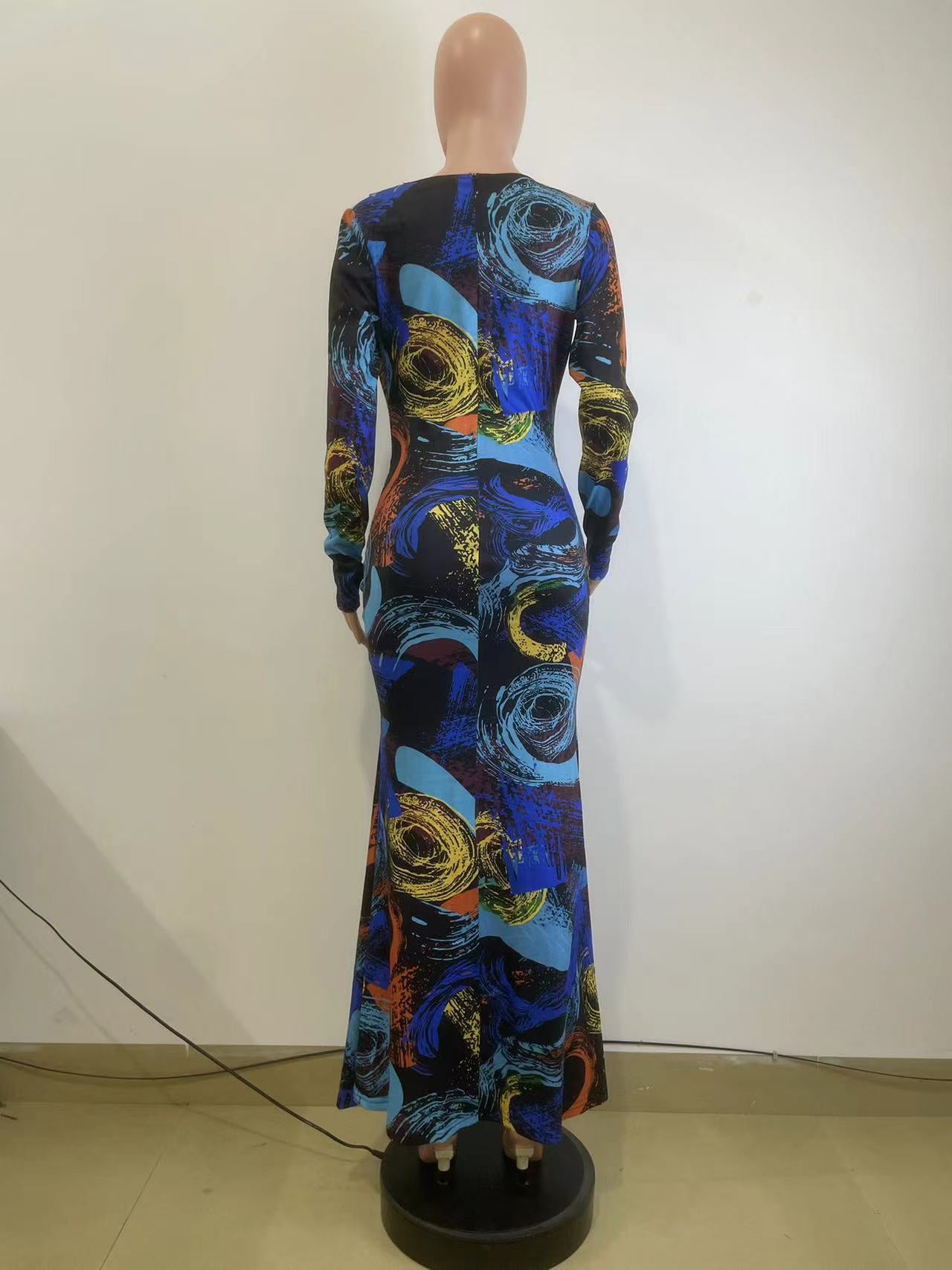 Women Printed Long Sleeve Bodycon Dress 8