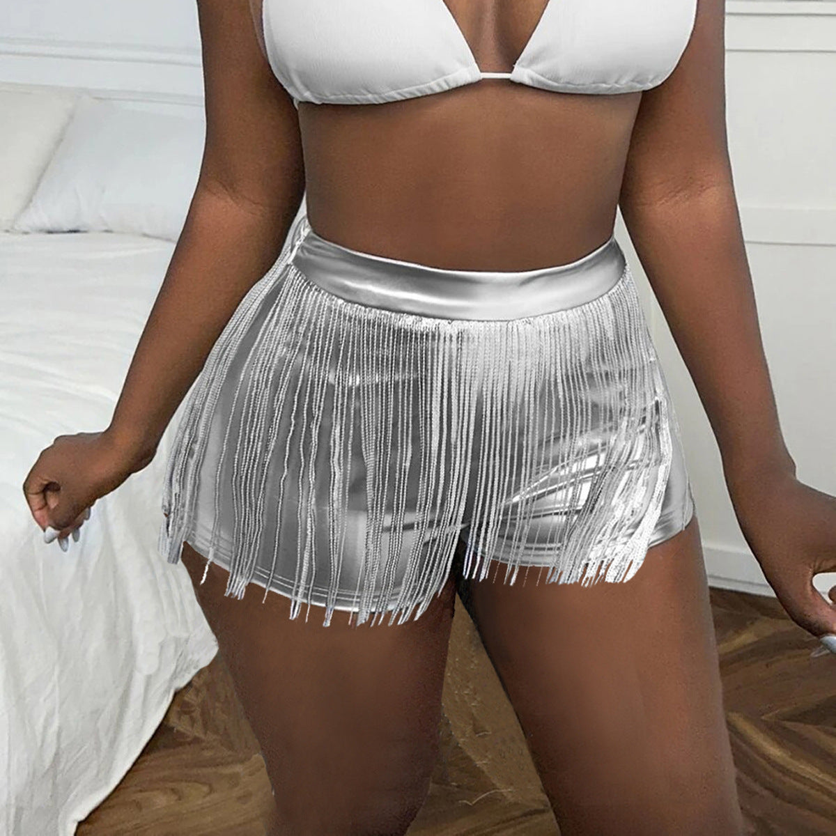 Women Spring/Summer Pu-Leather Tassel Shorts 4