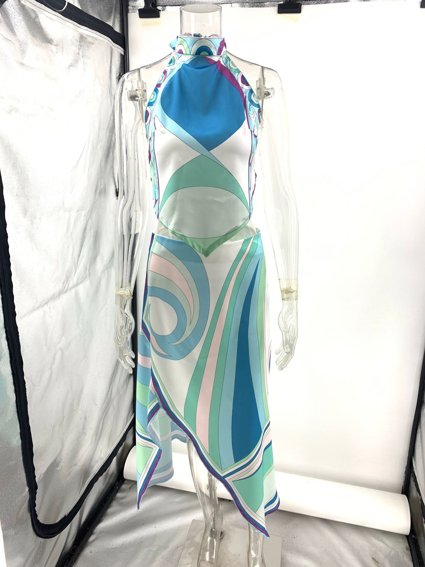 Summer Satin Low Back Top & Asymmetrical Skirt Set 9