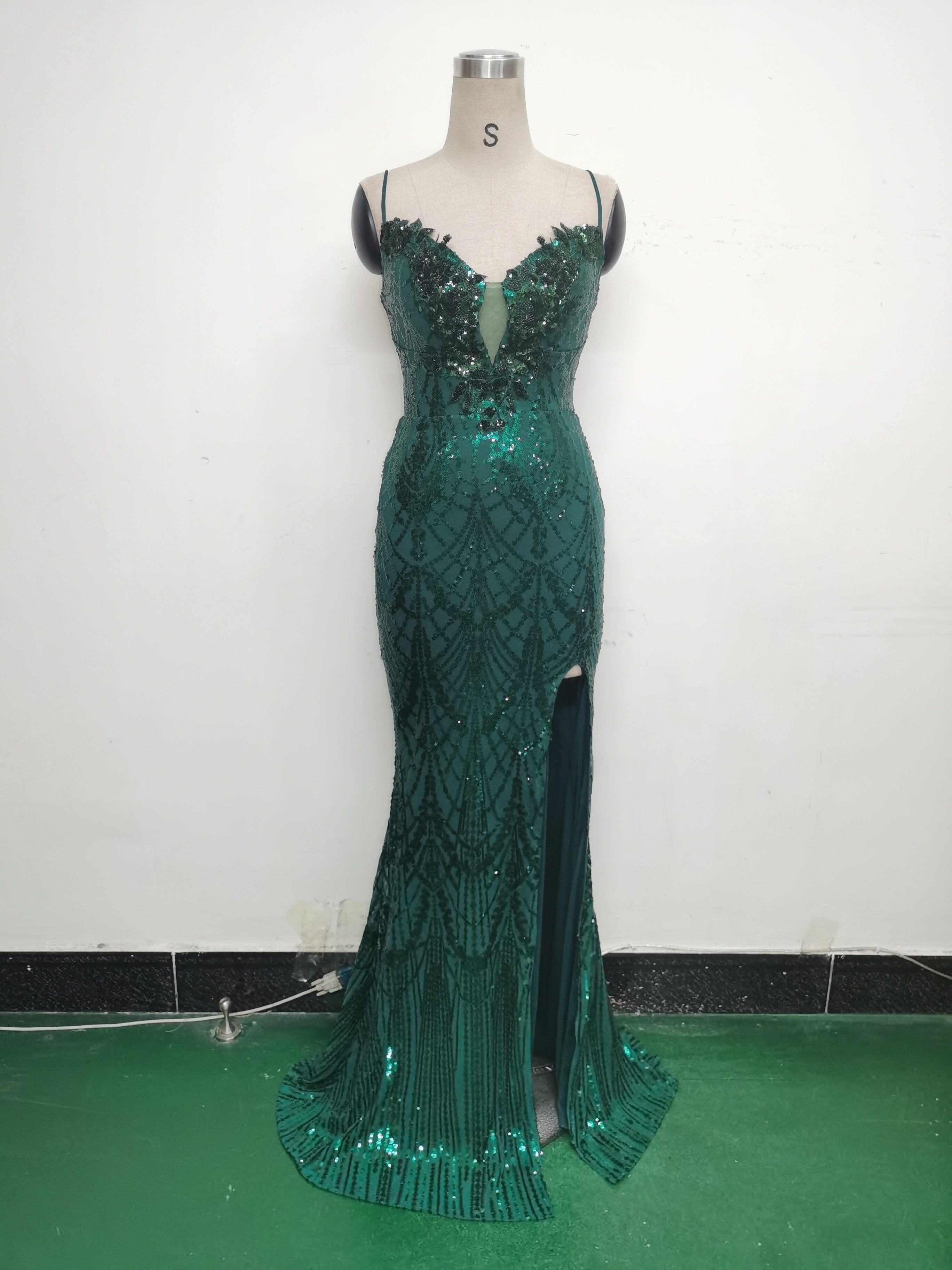 Women Beaded Tube Fishbone Lace-Up Sequin Formal Party Evening Dress 44