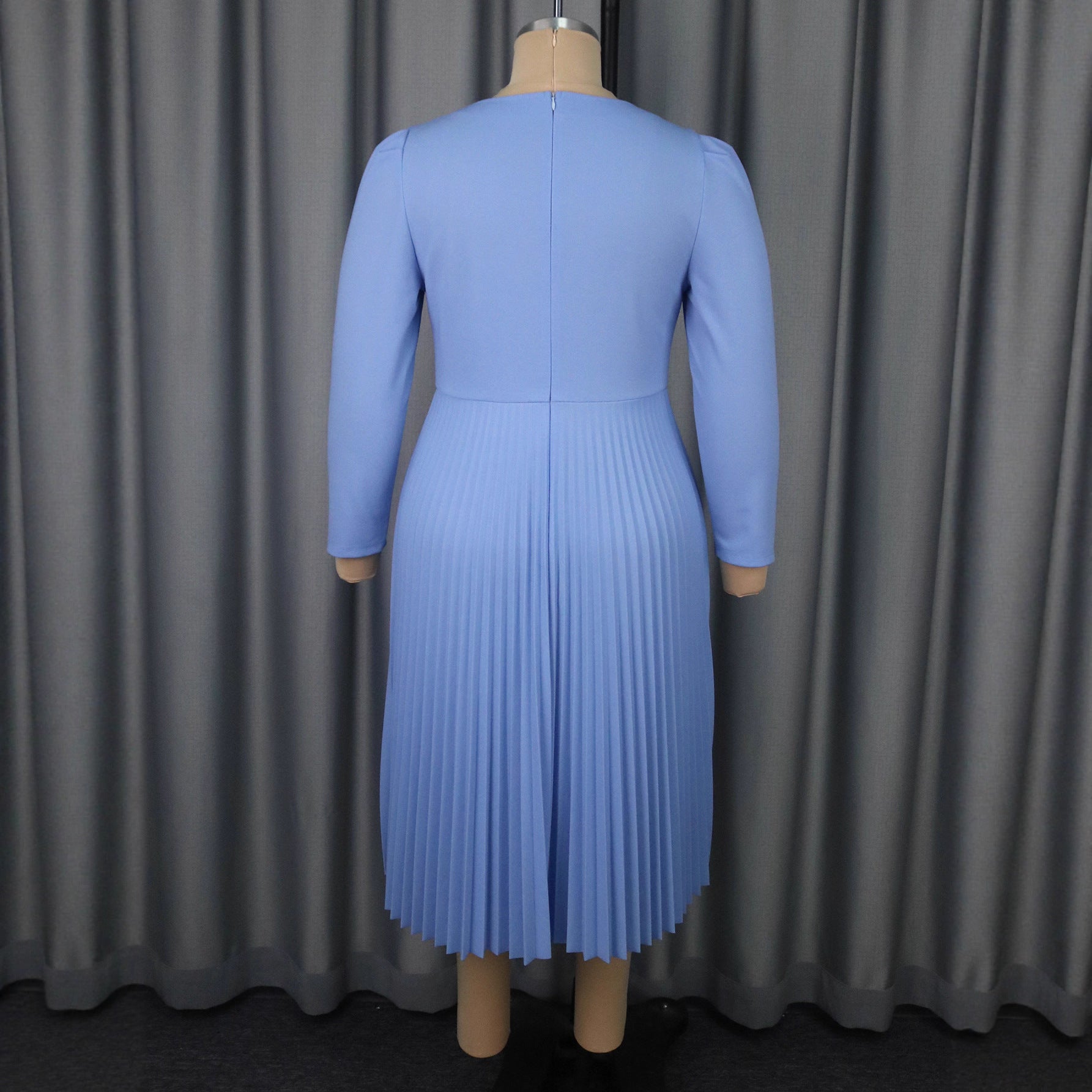 Autumn Elegant Round Neck Long Sleeve Dress Floral Color Block Leaf Pleated Formal Party Dress 5