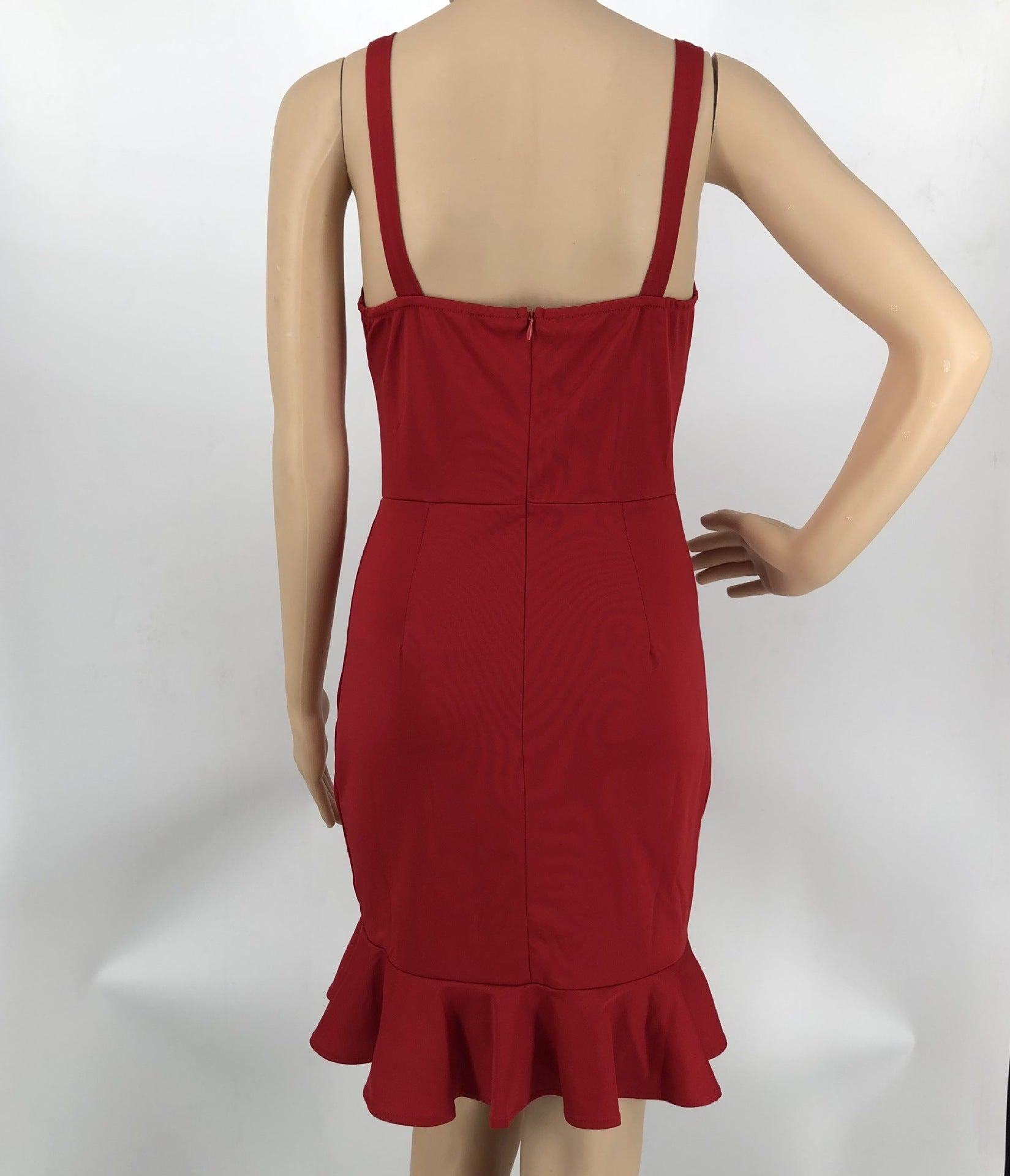 Fashion Solid Color Straps Ruffle Bodycon Dress 15