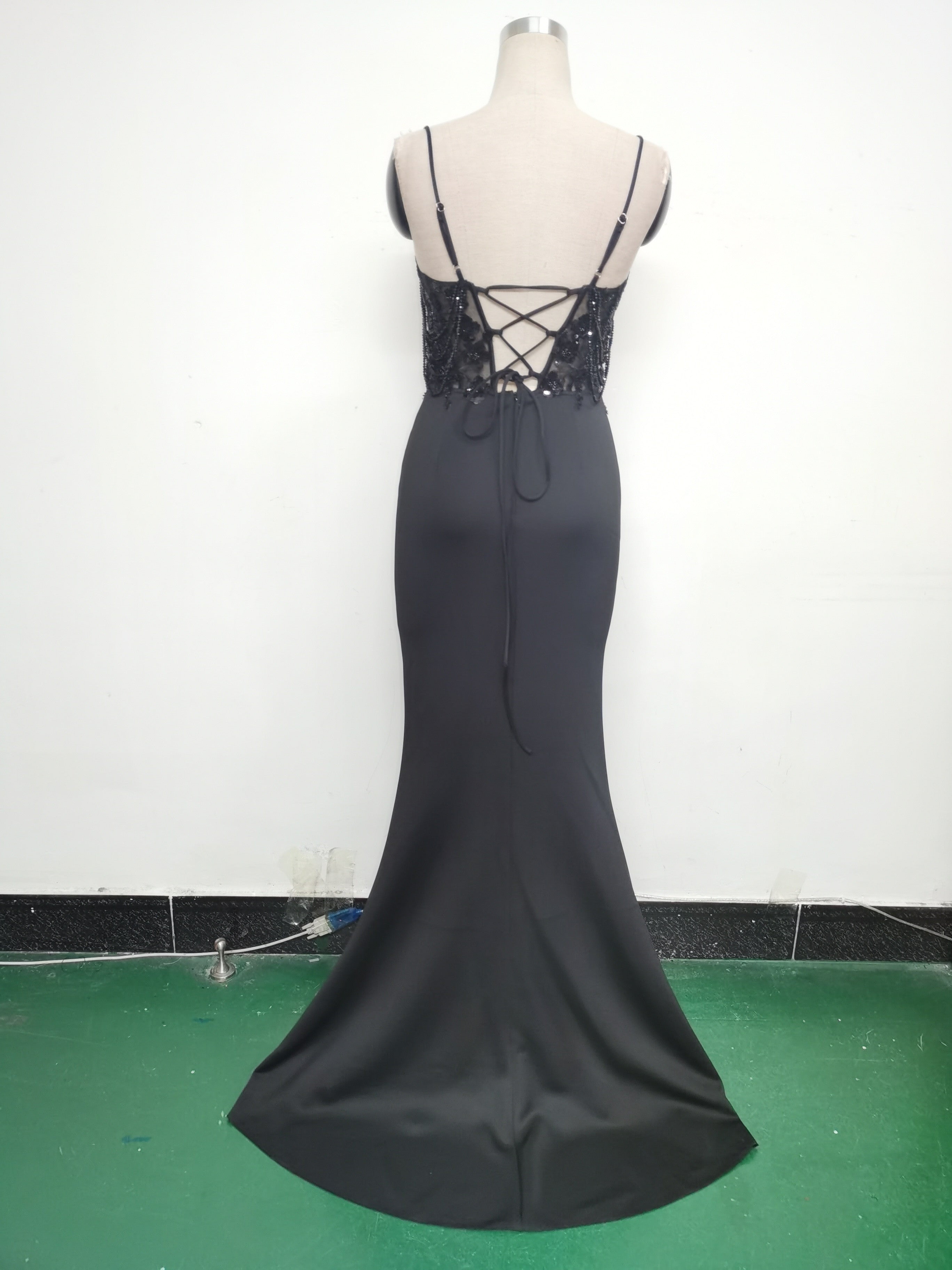 Women Fishbone Lace-Up Formal Formal Party Prom Strappy Sequin Evening Dress 11