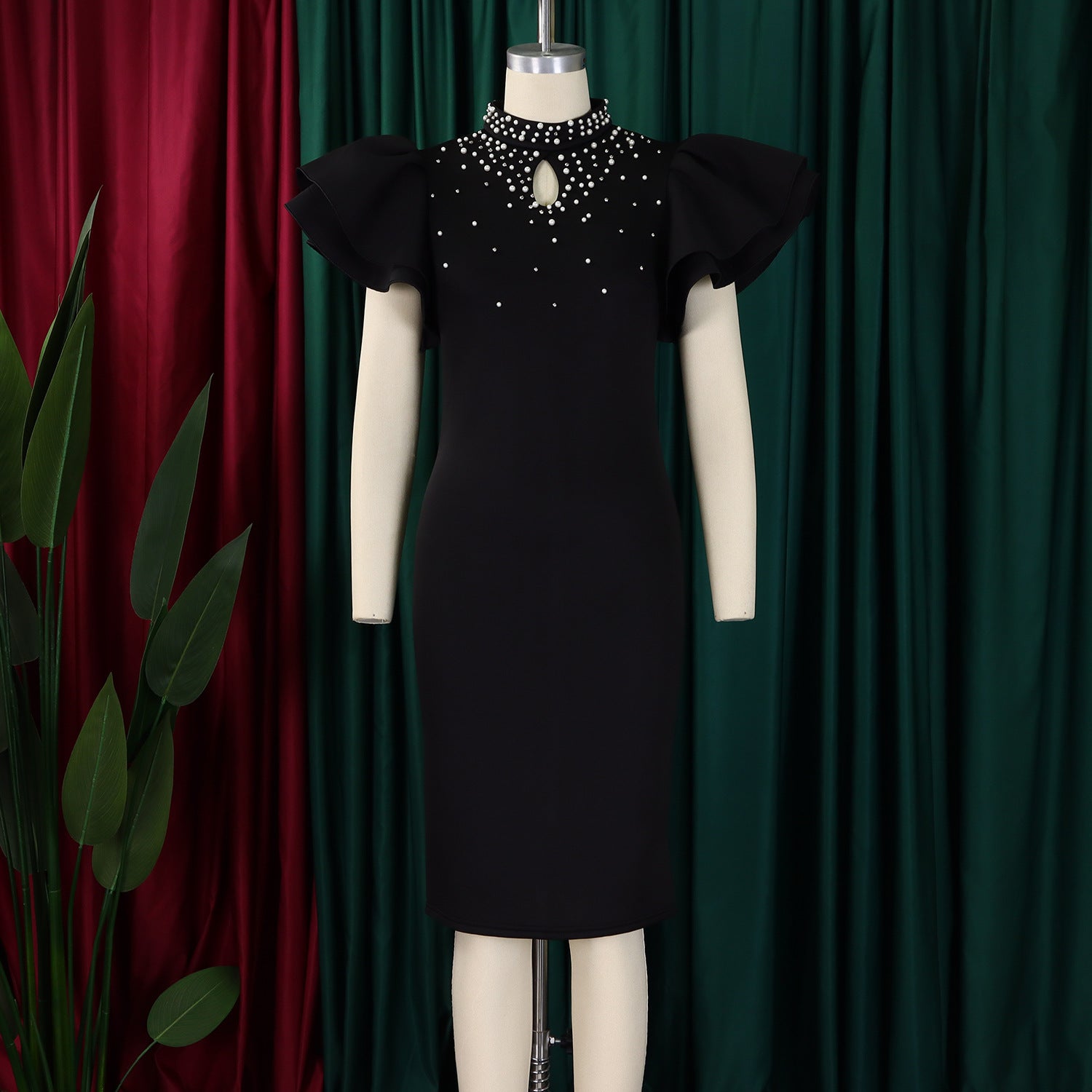 Women Sexy Ruffle Sleeve Beaded Party African Dress 33