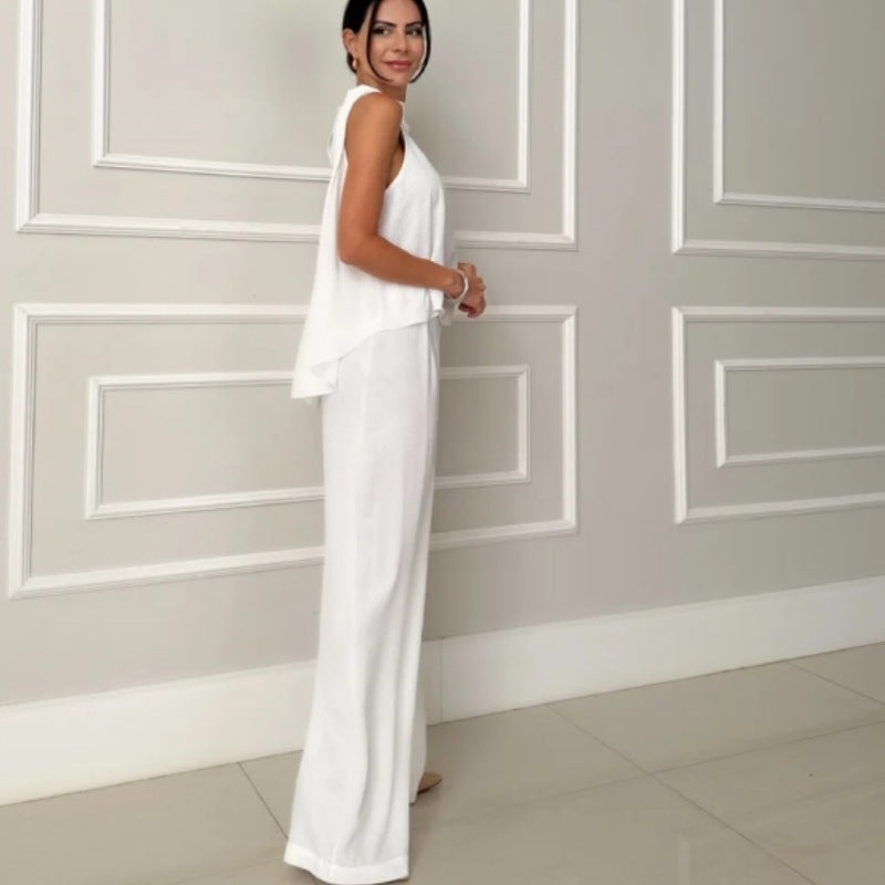 Women's Fashion Loose Sleeveless Top & Solid Color Wide-Leg Casual Pants Set 6