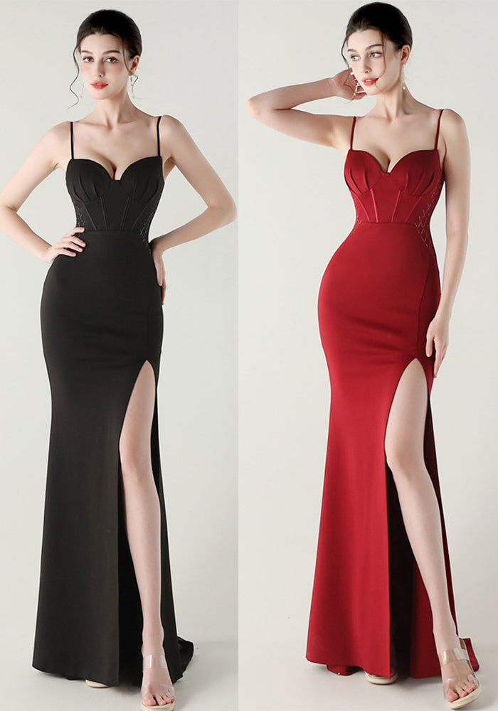 Women Fishbone Lace Sequin Formal Dinner Wedding Fishtail Evening Dress