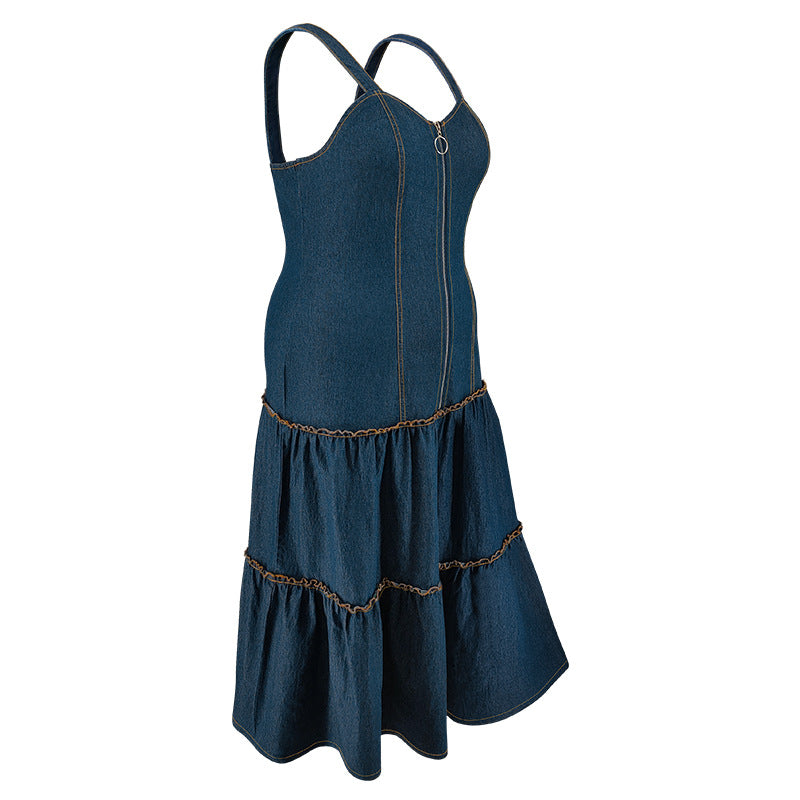 Plus Size Women's Sleeveless Strap Long Denim Dress 7