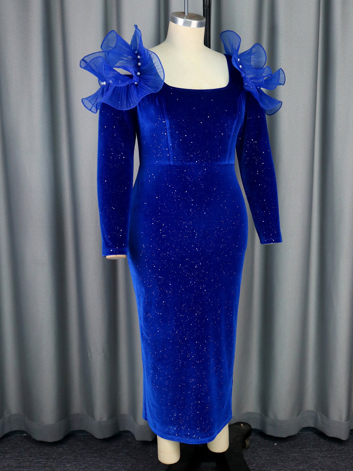 Women Elegant U-neck Backless Mesh Patchwork Formal Party Long Sleeve Dress 6